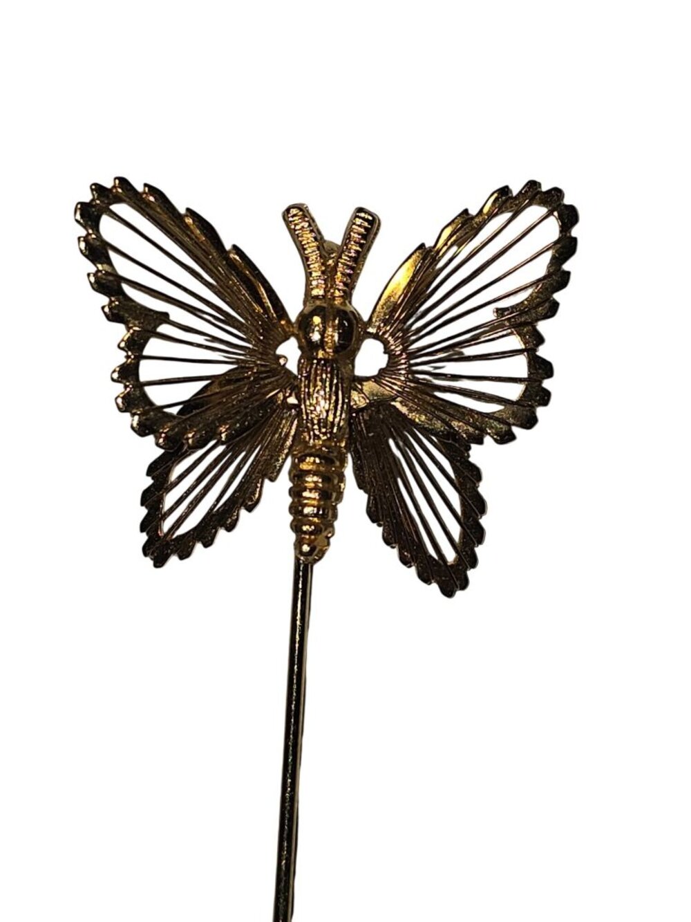Vintage 1980s Monet Goldtone Butterfly Stick Pin Lapel Hat Scarf Brooch - Picture 2 of 6